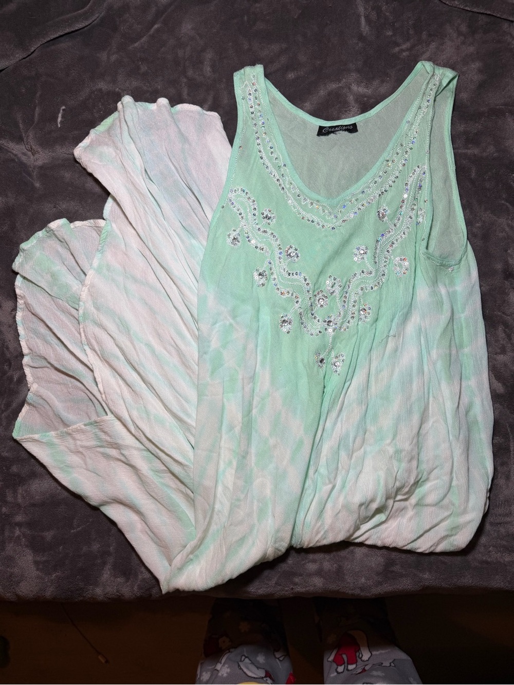 Embellished Mint Green Maxi Dress - Women's Sleeveless Summer Dress